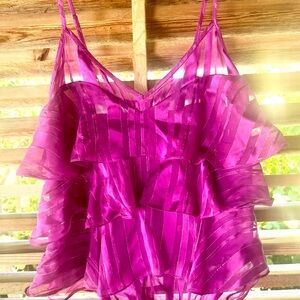 Rebecca Taylor SILK Metal Gold Sheer Ruffled Camisole Tank Top